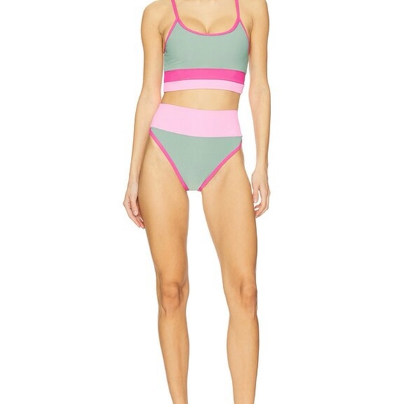 Beach Riot Emmy Bikini Bottom in Sage Bloom Colorblock Medium - Picture 1 of 7